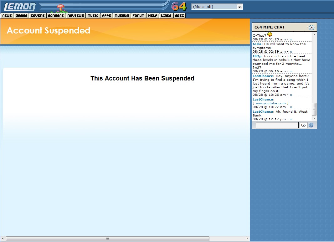 Lemon 64 Account Suspended